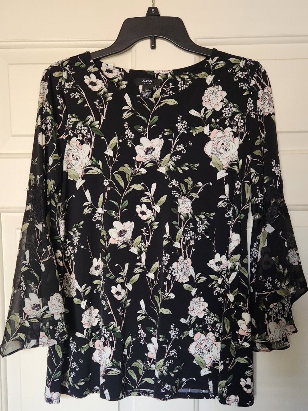 Black Blouse with Pink and Green Florals